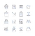 Paper processing line icons collection. Shredding, Folding, Creasing, Cutting, Binding, Coating, Laminating vector and