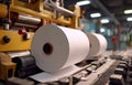 Paper Production Machine with Rolls of Blank Paper in Factory Setting Royalty Free Stock Photo