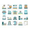 Paper Production Plant Collection Icons Set Vector .