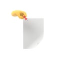 Paper push pins. Thumbtack in hand man. Empty white sheet. 3D illustration flat design. Attach announcement to wall Royalty Free Stock Photo