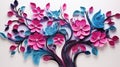 paper quilled tree with pink and blue flowers Royalty Free Stock Photo