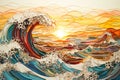 A Paper Quilling Painting Depicting the Majesty of Large Waves