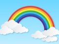 Paper rainbow. Clouds and rainbow on sky origami style, wallpaper for childrens bedroom, baby room craft design colorful