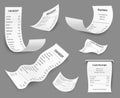 Paper receipts. Receipt print amount bill, budget buy choice cost check, cash retail document, pay price purchase set