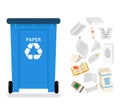 Paper recycling garbage can trash isolated flat design icon vector illustration Royalty Free Stock Photo