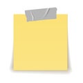 Paper reminder. Scotch tape strip piece stick on yellow important sheet realistic 3d isolated illustration