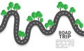 Paper road. Road landscape with trees origami style, beautiful nature family tourism happy weekend, craft design vector