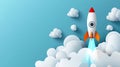 Paper Rocket Launch Blue Sky, Cloud Composition, Startup Concept, rocket launch, startup Royalty Free Stock Photo