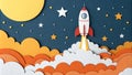 Paper Rocket Launch Orange, White, Blue Composition Royalty Free Stock Photo