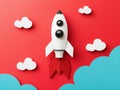 Paper Rocket Launch Red Background, Minimalist Design, Startup Concept, rocket, launch Royalty Free Stock Photo