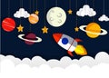 Paper rocket and solar system with background vector illustration Royalty Free Stock Photo