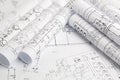 Paper rolls of electrical engineering drawings Royalty Free Stock Photo