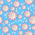 Paper sakura seamless pattern. Floral stylish wallpaper colorful blooming flowers of cherry tree, cut paper origami Royalty Free Stock Photo