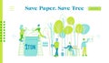 Paper Saving, Stop Deforestation and Trees Cutting Landing Page Template. Tiny Characters Throw Paper Waste