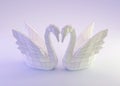 Paper sculpture of a polygonal Swans, folded paper animal, papercraft, two swans love concept