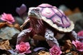 A paper sculpture of a turtle with flowers