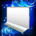 Paper sheet cut framed with a blue abstract luminous fantasy background