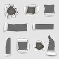 Paper sheet with grey torn holes vector illustration