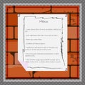 A paper sheet for menu or other information on the background of a brick wall Royalty Free Stock Photo