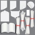 Paper sheets, scrolls and book set Royalty Free Stock Photo