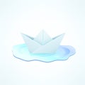Paper Ship in Blue Puddle Royalty Free Stock Photo