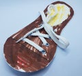 Paper shoe for practice tying shoelaces on white background