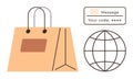 Online Shopping Concept with Paper Bag, Globe, and Message Input for Secure Code Entry Royalty Free Stock Photo