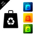 Paper shopping bag with recycle icon isolated. Bag with recycling symbol. Set icons colorful square buttons Royalty Free Stock Photo