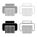 Paper shredder confidential paper grinder document office tools set icon grey black color vector illustration image solid fill Royalty Free Stock Photo