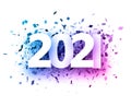 2021 paper sign over blue and purple gradient confetti