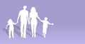 paper silhouettes family consisting of father, mother, son and daughter on a purple background with copy space.the