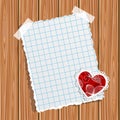 Paper and small valentine on a wooden wall Royalty Free Stock Photo