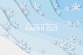 Paper snowflakes background. Christmas card with snowflakes, new year holidays greeting card 3d origami party poster Royalty Free Stock Photo