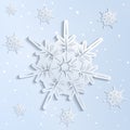 Paper snowflakes winter background. Realistic snowflakes on a li Royalty Free Stock Photo