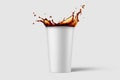 Paper soda cup with cola splash mockup template, isolated on light grey background.
