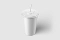 Paper soda cup with straw mockup template, isolated on light grey background.