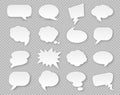 Paper speech bubbles. Comic thought white blank balloons with shadow. Thinking cloud for expression in various shapes Royalty Free Stock Photo