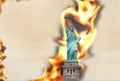 Paper Statue of Liberty texture fire flames burning background