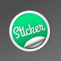 Paper sticker with peel off corner. Vector green blank banner or circle folded label. Royalty Free Stock Photo