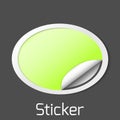 Paper sticker with peel off corner. Vector green blank banner or circle folded label. Royalty Free Stock Photo