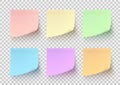Colored paper stickers set. Shadowed sticky notes on transparent background. Royalty Free Stock Photo