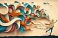 paper streamer being blown in the wind, creating a whimsical scene