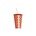 Paper striped soda cup with a straw