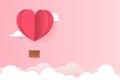 Paper Style love of valentine day , balloon flying over cloud with heart float on the sky, couple honeymoon with copy space ,