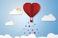 Paper Style love of valentine day , balloon flying over cloud with heart float on the sky, couple honeymoon
