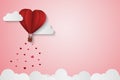 Paper Style love of valentine day , balloon flying over cloud with heart float on the sky, couple honeymoon , vector Royalty Free Stock Photo