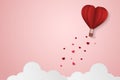 Paper Style love of valentine day , balloon flying over cloud with heart float on the sky, couple honeymoon , vector illustration Royalty Free Stock Photo