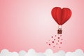 Paper Style love of valentine day , balloon flying over cloud with heart float on the sky, couple honeymoon , vector