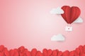 Paper Style love of valentine day , balloon flying over cloud and Paper Heart with float on the sky, Send love letter with copy Royalty Free Stock Photo