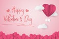 Paper Style love of valentine day , balloon flying over cloud and Paper Heart with float on the sky, Send love letter with copy Royalty Free Stock Photo